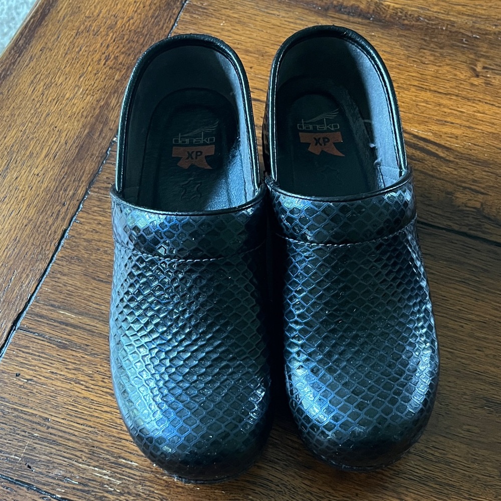 Dansko Black Snake Print Flats